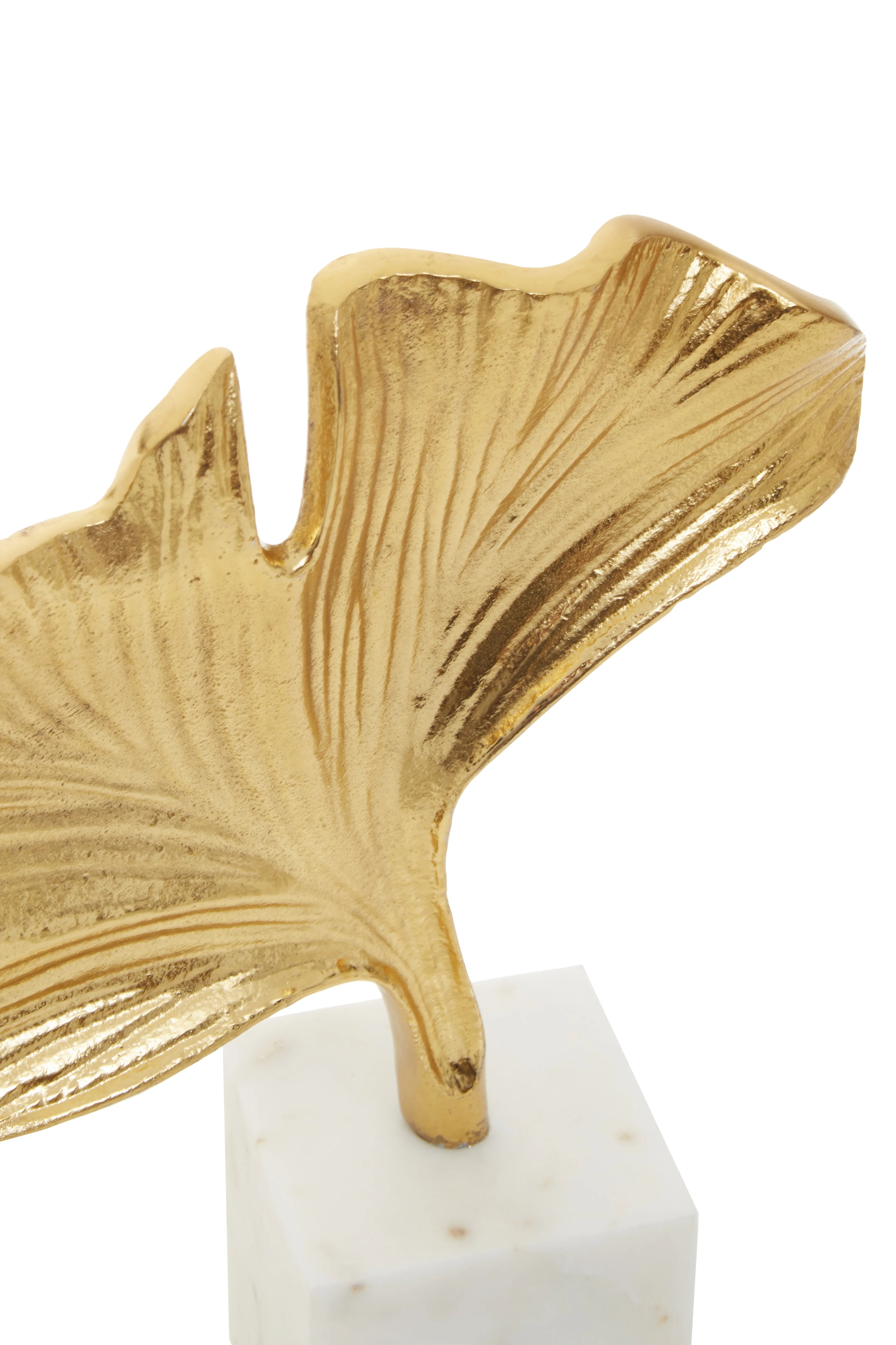 Cleo Gold Ginkgo Leaf Sculpture on White Marble Base